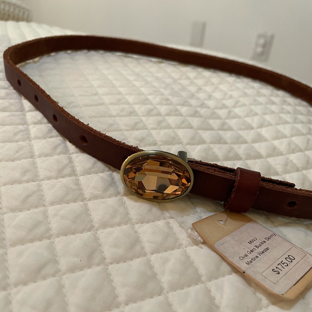 Martino Wester Oval Gem Skinny Belt- topaz/brown